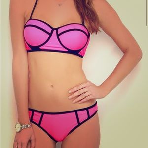 Fuchsia and Black Bikini Set